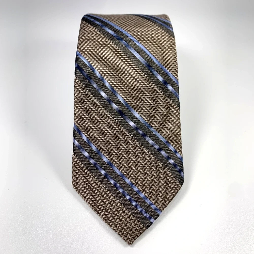 Joseph‎ Abboud Mens Tie Bronze Brown & Blue Striped Repp Design 100% Silk NWT